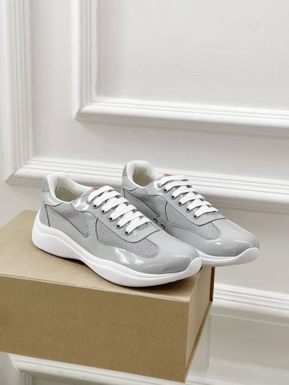 Replica Patent leather and technical fabric Prada America's Cup sneakers Pearl