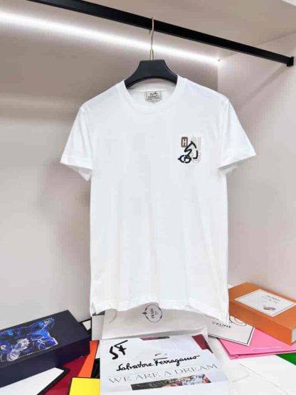 Replica Hermes "H Puzzle" t-shirt with leather detail White - Image 2
