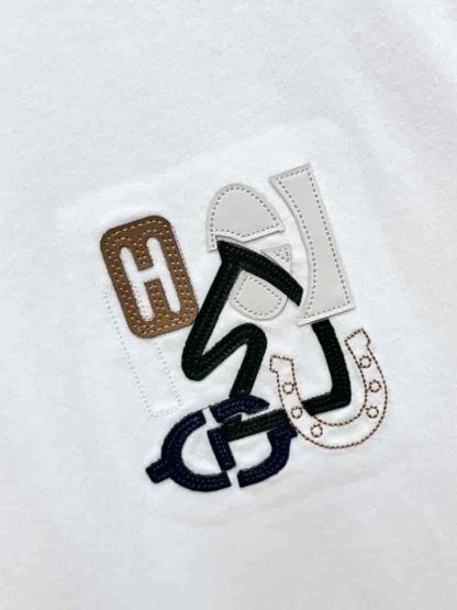 Replica Hermes "H Puzzle" t-shirt with leather detail White - Image 9