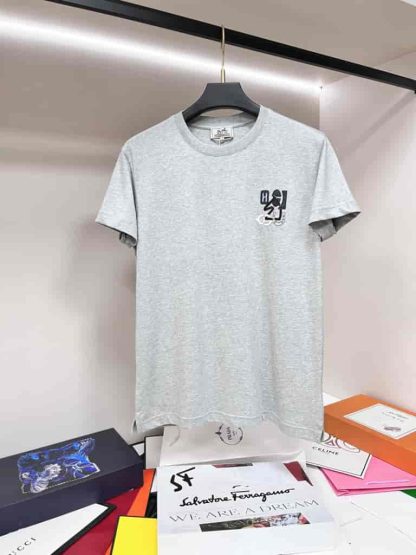 Replica Hermes "H Puzzle" t-shirt with leather detail Gray - Image 2