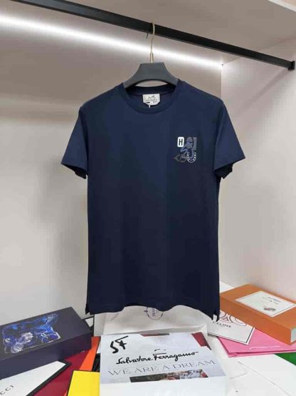 Replica Hermes "H Puzzle" t-shirt with leather detail Blue - Image 2