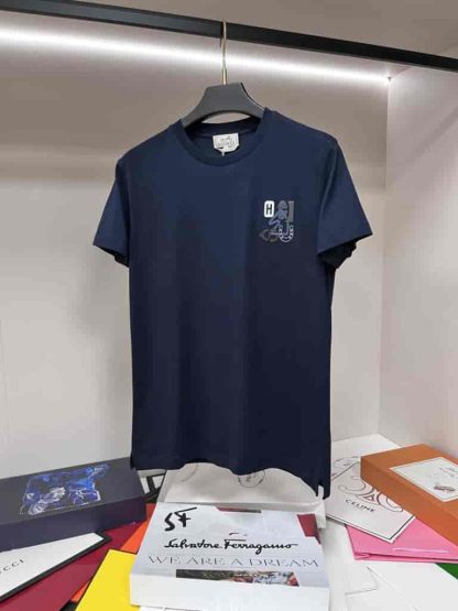 Replica Hermes "H Puzzle" t-shirt with leather detail Blue - Image 4