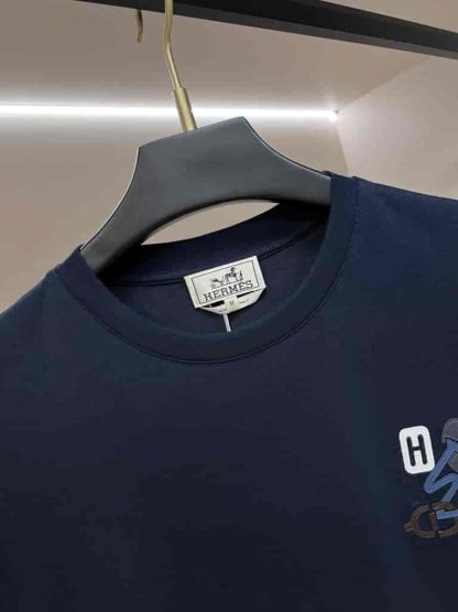 Replica Hermes "H Puzzle" t-shirt with leather detail Blue - Image 5
