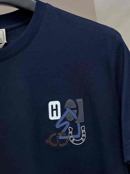 Replica Hermes "H Puzzle" t-shirt with leather detail Blue - Image 7