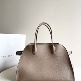 Replica The Row Soft Margaux 15 Bag in Leather Dark Taupe Togo