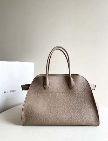 Replica The Row Soft Margaux 15 Bag in Leather Dark Taupe Togo